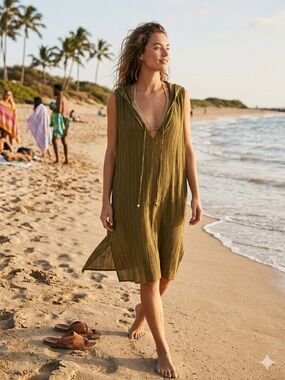 Tommy Bahama Olive Hooded Swim Cover-Up